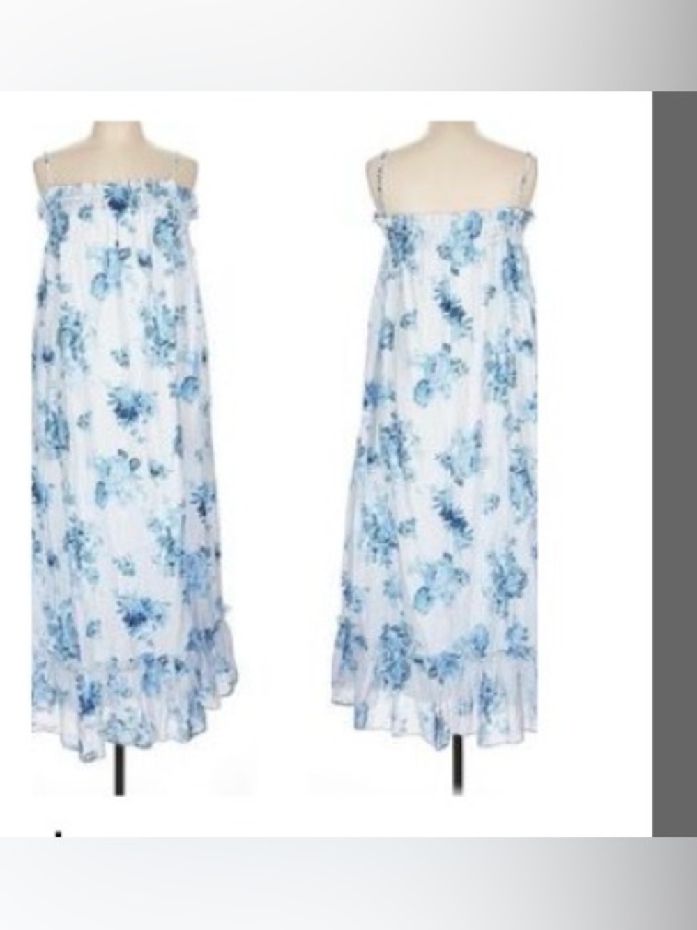 A Loves A Size L Smocked Toile Tiered Maxi Dress Blue White Quiet Luxury